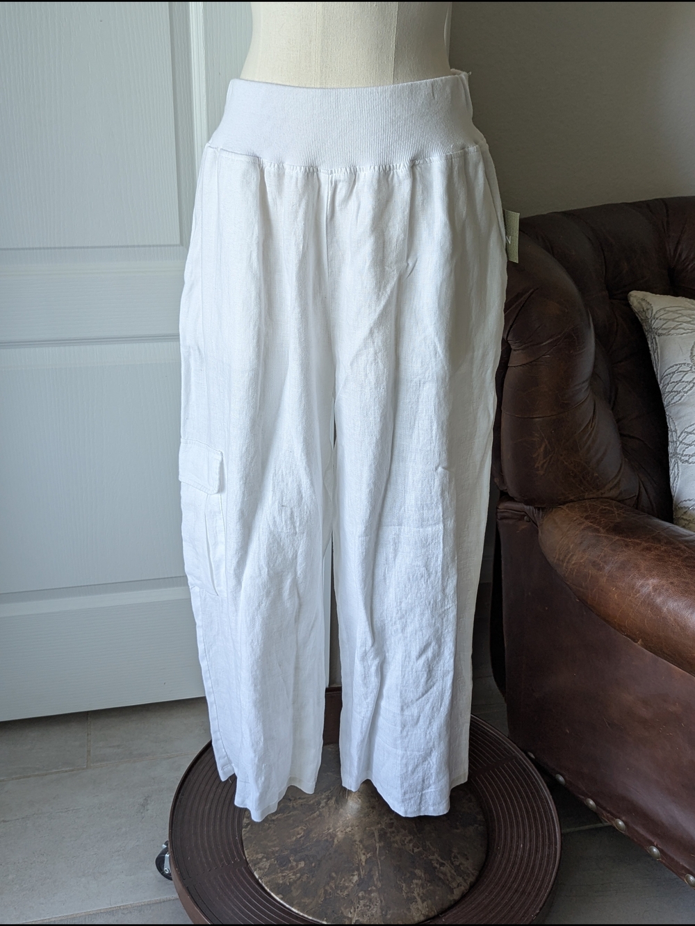 For Cynthia White Wide-Leg Linen-Blend Pants
